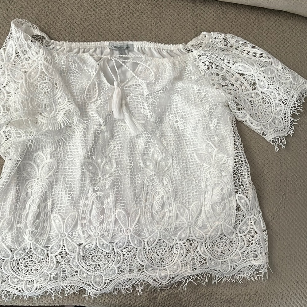 White lace off shoulder top